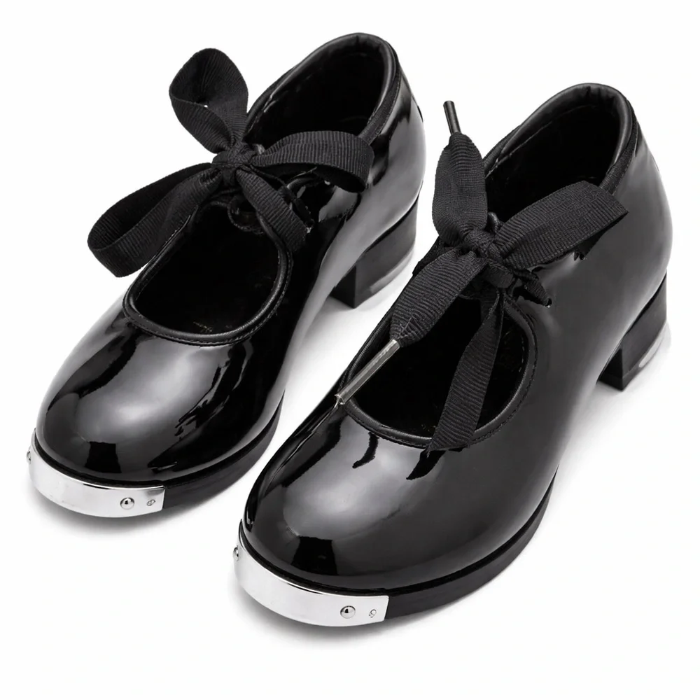 Weissman Black Patent Tap Shoes Size 8.5 Girls Dance Shoes